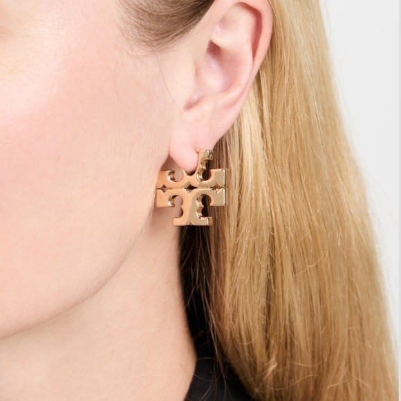 Tory Burch Gold Logo Stud Earrings - Picture 2 of 4